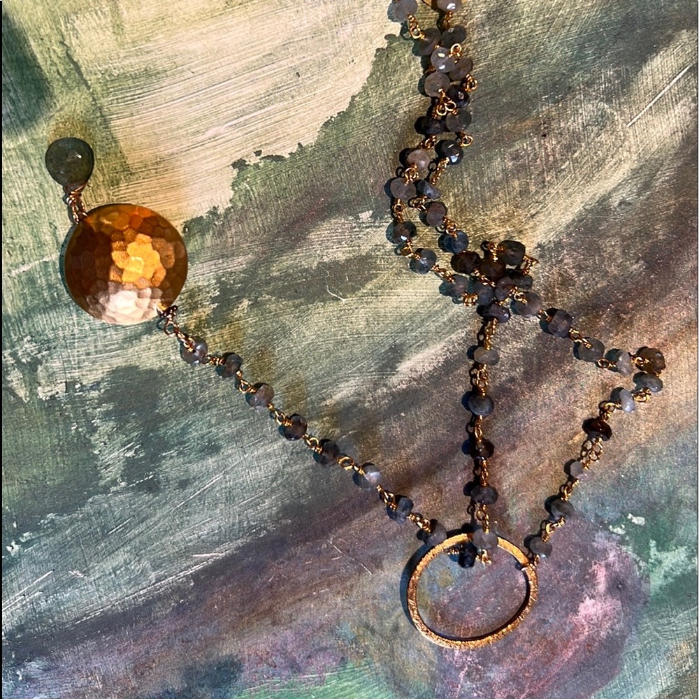 Moss aquamarine necklace with gold vermeil - Picture 3 of 6